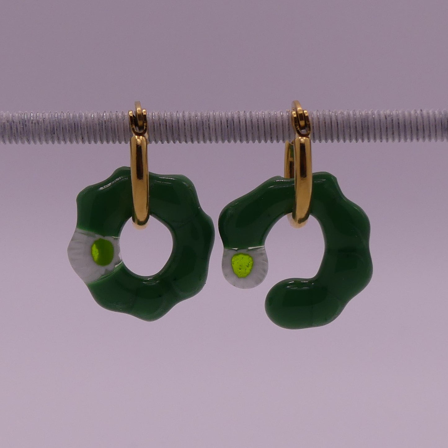 Boucles d'oreilles vert et blanc