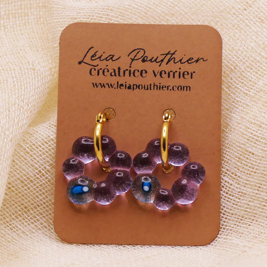 Boucles d'oreilles bleues violettes transparentes