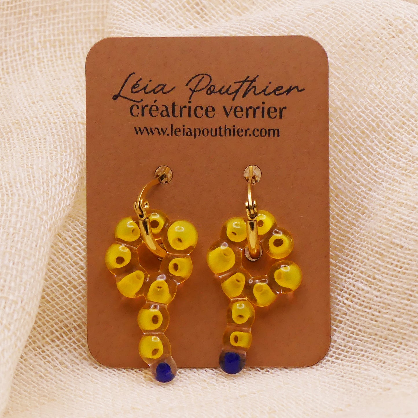 Boucles d'oreilles jaunes bleues
