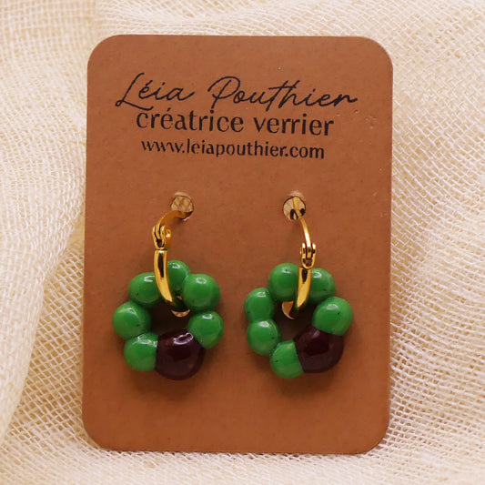Boucles d'oreilles vertes marron
