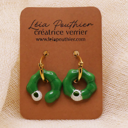 Boucles d'oreilles vertes et blanches